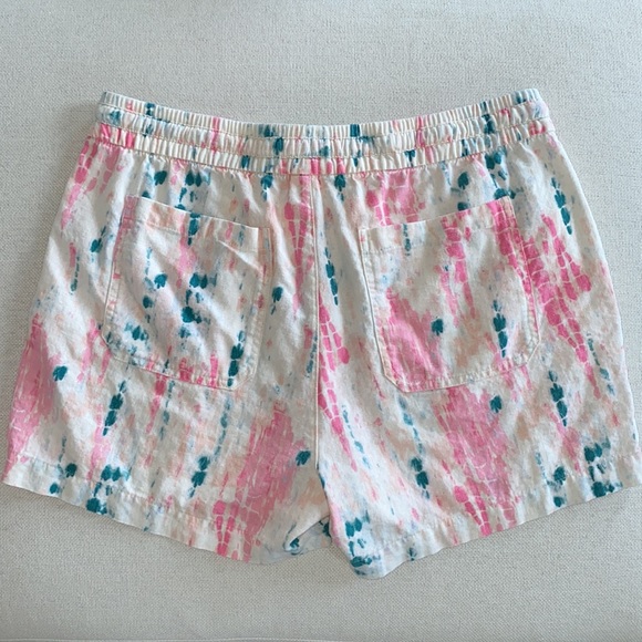Old Navy High Rise  Drawstring Tie Dye Linen Shorts White Pink & Blue Medium - Picture 2 of 6